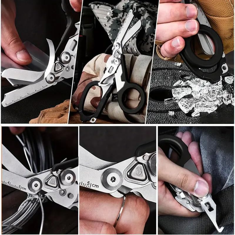 Lemasa 6 in 1 Multifunctional Combination Tool, Folding Retractable Emergency Shears, Outdoor Camping Tools, Seat Belt Cutter, Oxygen Cylinder Wrench, Complimentary Adjustable Wrench (Black Pink) - Image 5
